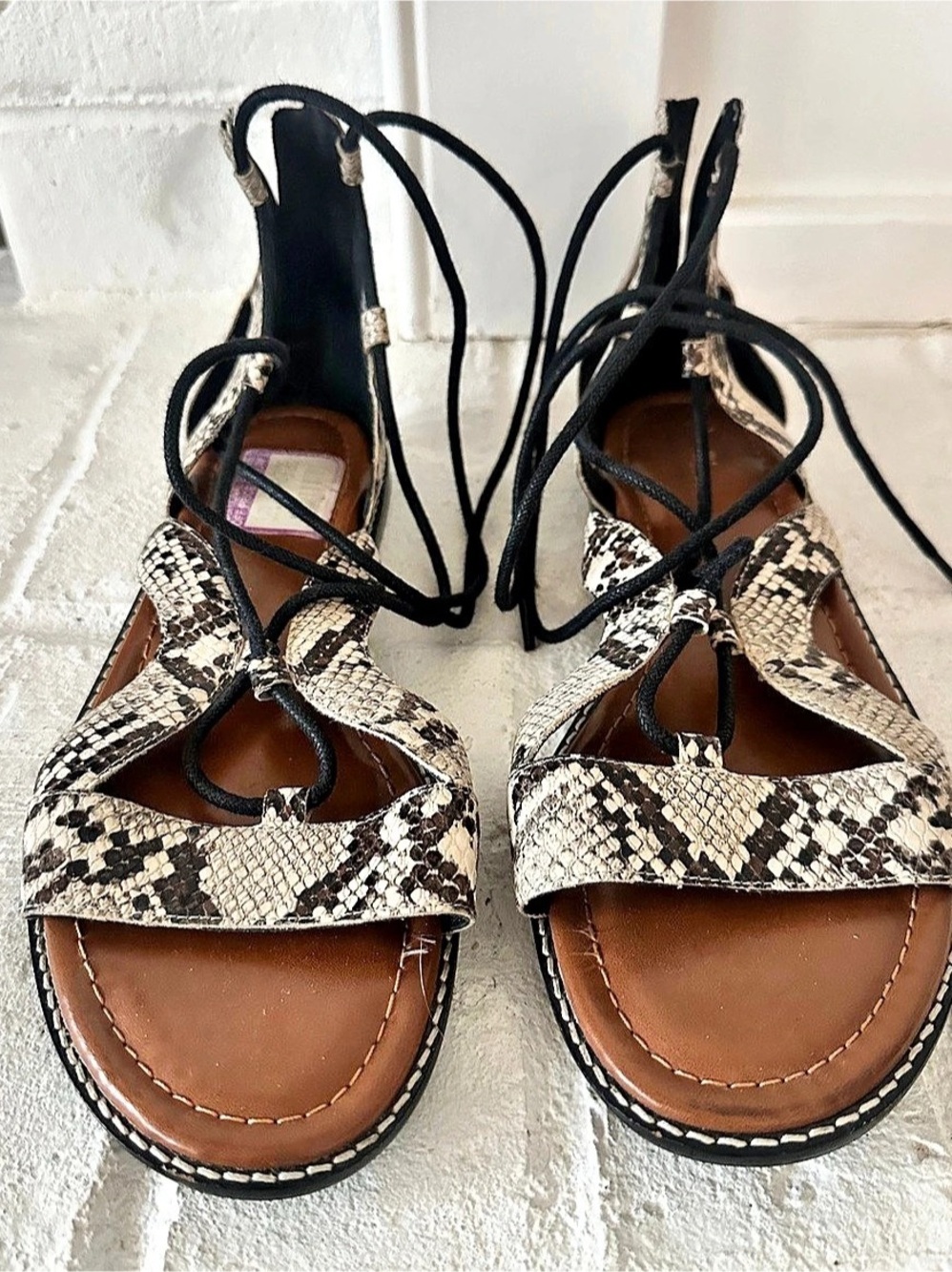 Crown Vintage Paysley Snake Print Lace-Up Sandals